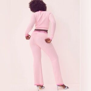 VS PINK X LOVESHACKFANCY LIMITED EDITION KNIT FOLDOVER FLARE PANTS PINK TULIP XL